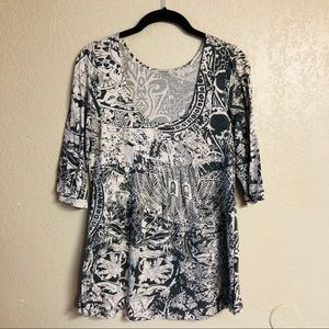 Kornet 3/4 Sleeve Graphic Print Blouse (Medium)